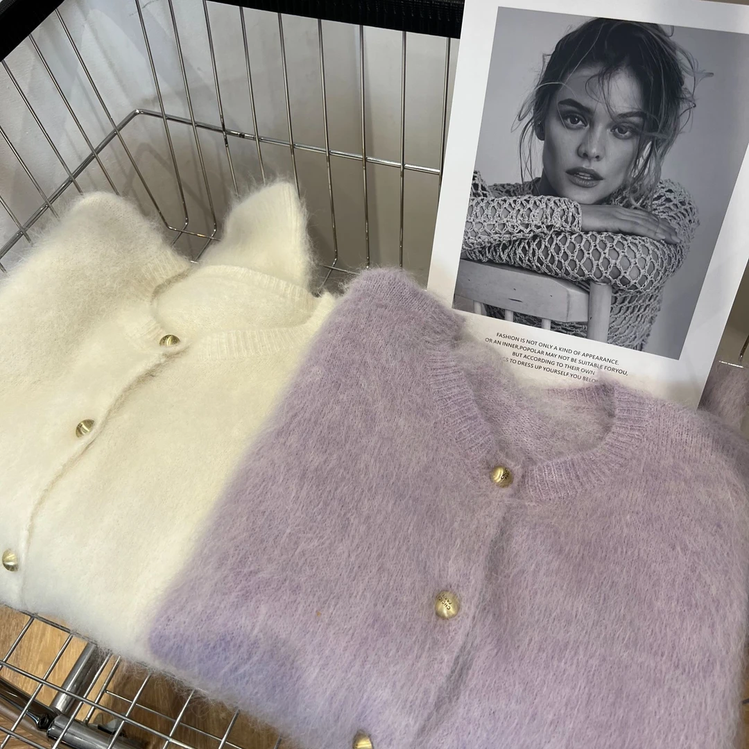 二姐推荐-2024冬季新款长袖小香风时尚百搭纯色羊驼毛开衫-1003