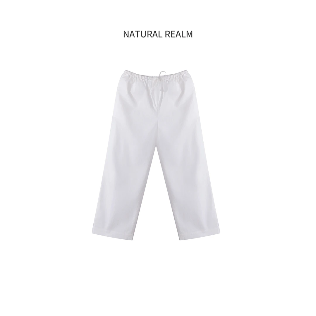 {NATURAL REALM}百搭款时尚白色宽松松紧腰薄款舒适休闲裤