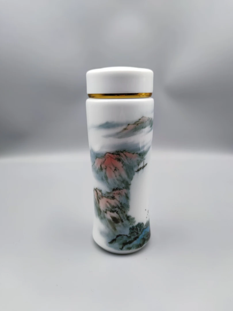 醴陵釉下五彩瓷     手绘     太湖风情    全瓷双层保温杯