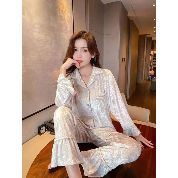 【月光】秋冬云感钻绒喇叭袖高级感丝绒保暖睡衣女长袖家居服485