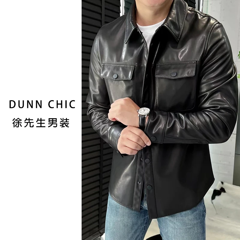 “超薄”衬衫领无里布秋季山羊皮皮衣299159男款设计师【杜恩】
