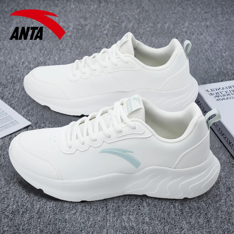 安踏男鞋休闲跑步鞋白色2025秋季新款学生皮面透气轻便增高运动鞋
