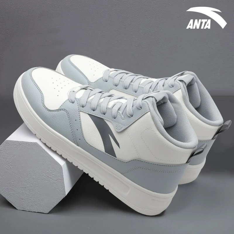 安踏高帮男鞋板鞋秋季2025新款青少年皮面透气百搭轻便潮流运动鞋