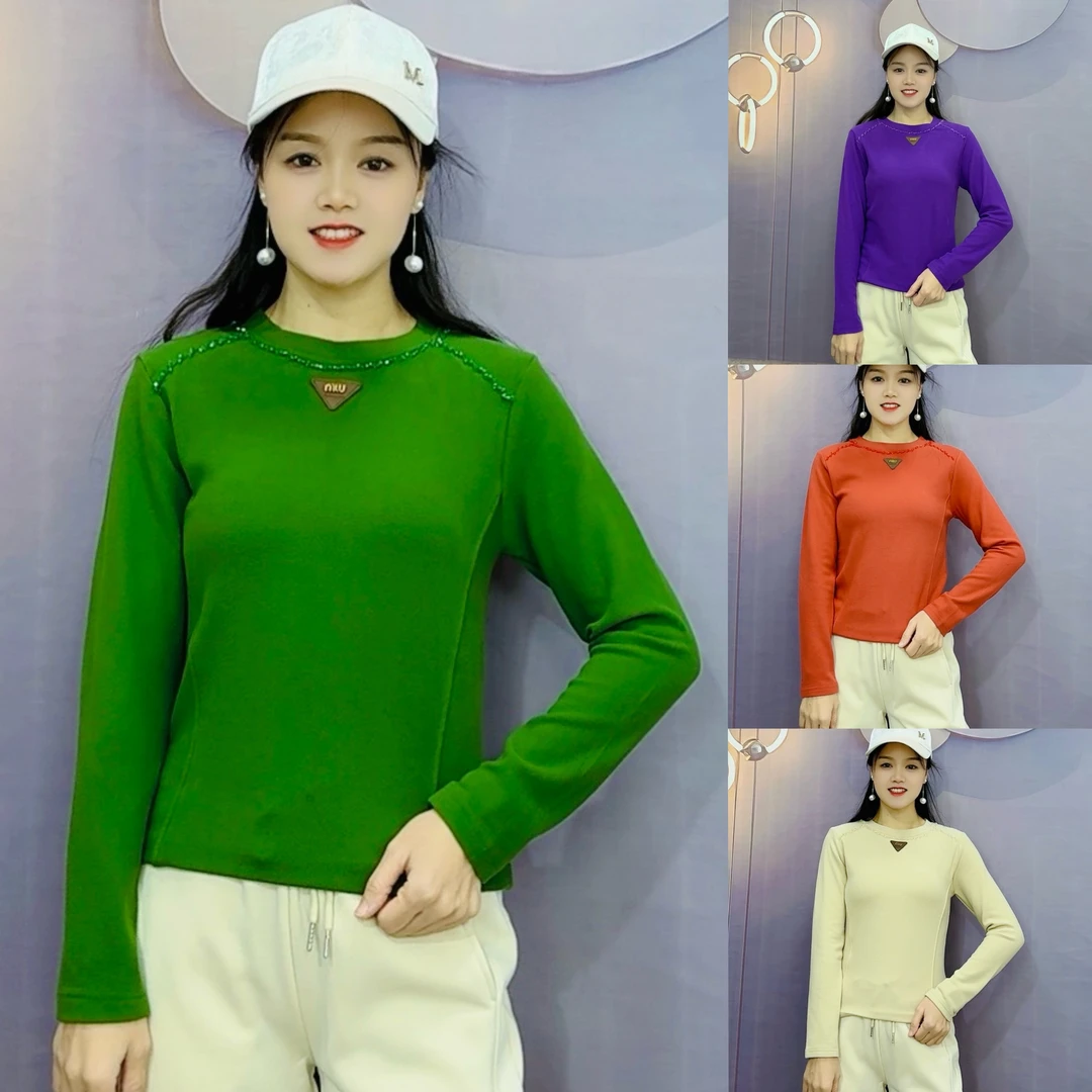 新款双面澳绒重工钉珠长袖TH.586修身百搭显瘦秋冬圆领