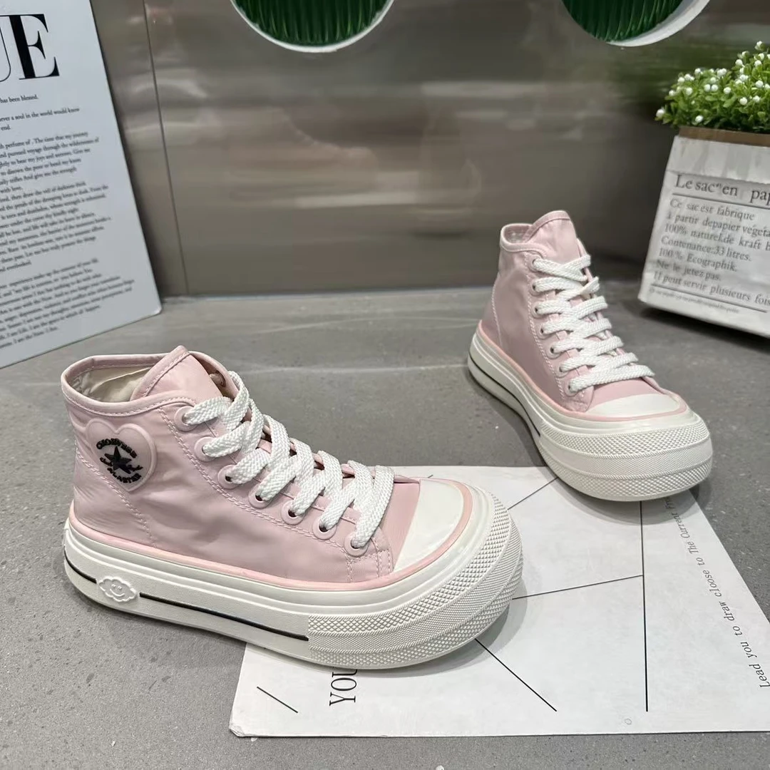 娃娃头高帮小众网红女鞋2025年新款松糕速干布透气时尚女鞋