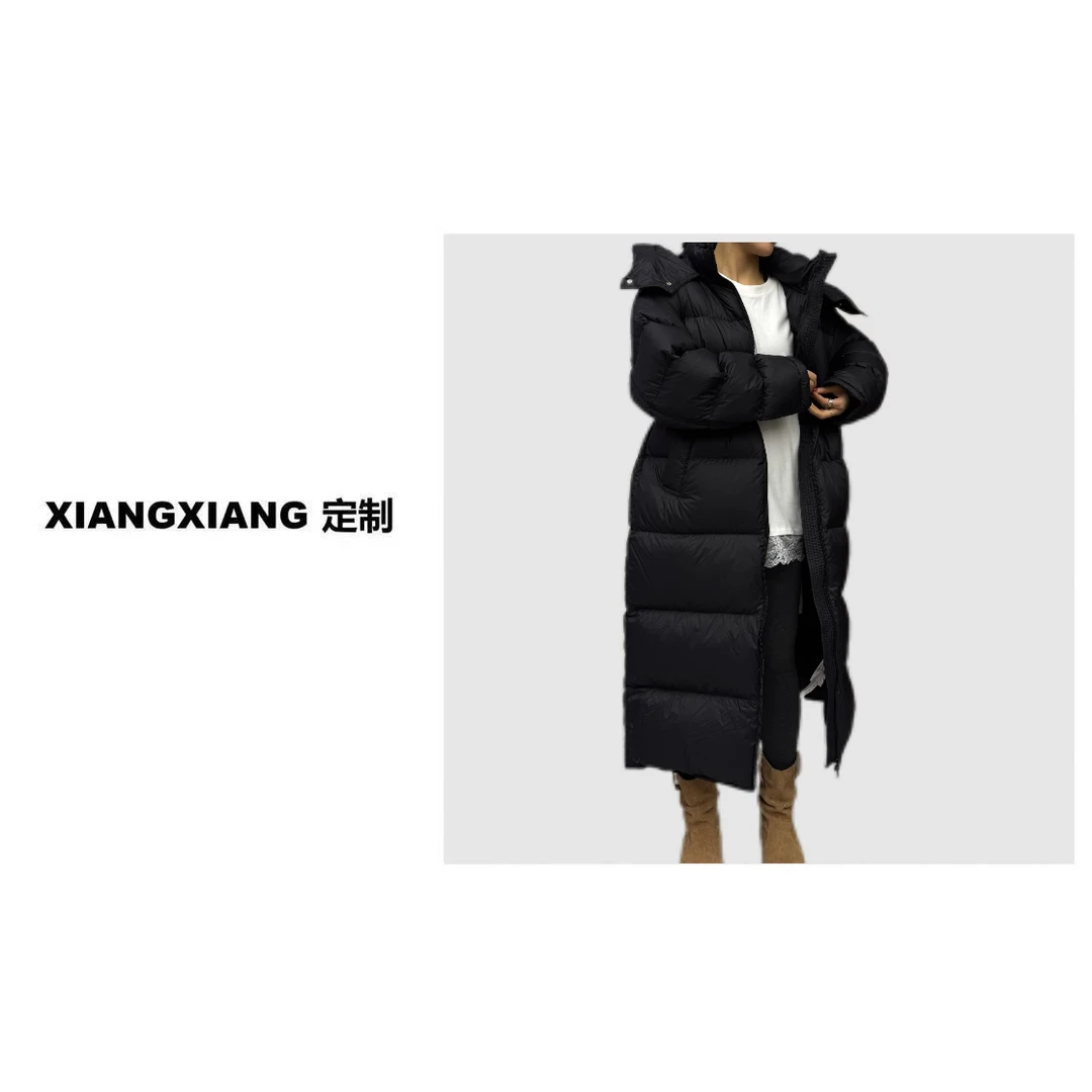香香老板娘定制长款连帽双口袋羽绒外套#9956