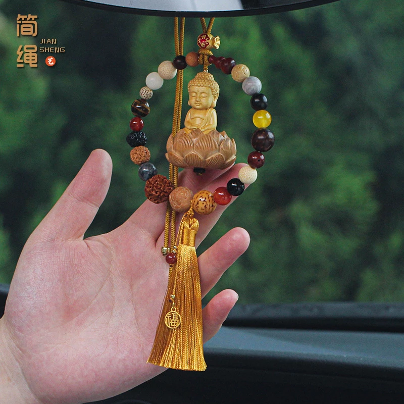 2024新款汽车挂件单圈十八子莲花座小佛挂饰车内吊坠车挂男女礼品