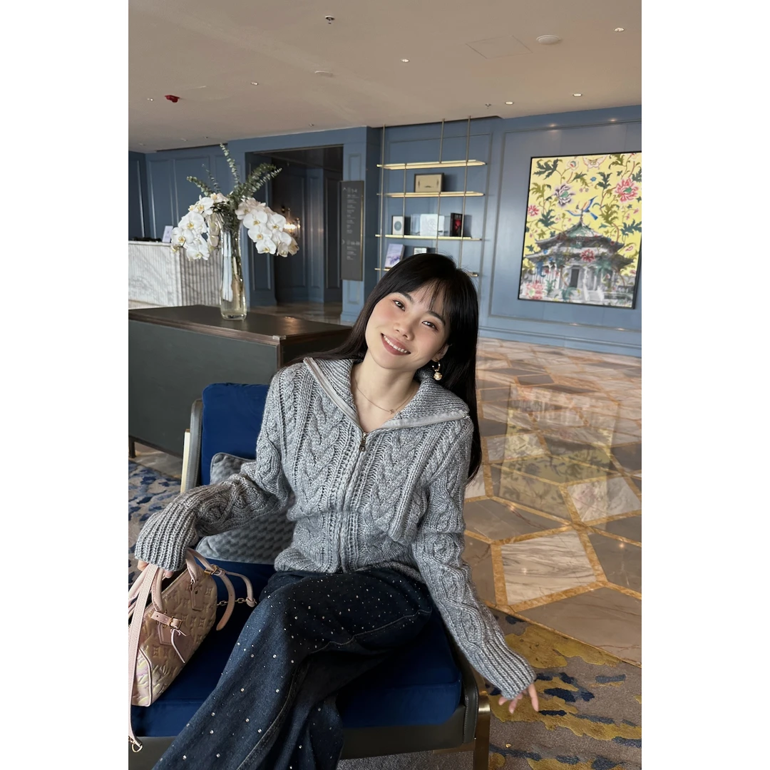 井迪儿【小甜蜜】～慵懒风麻花纹双头拉链高领针织毛衣