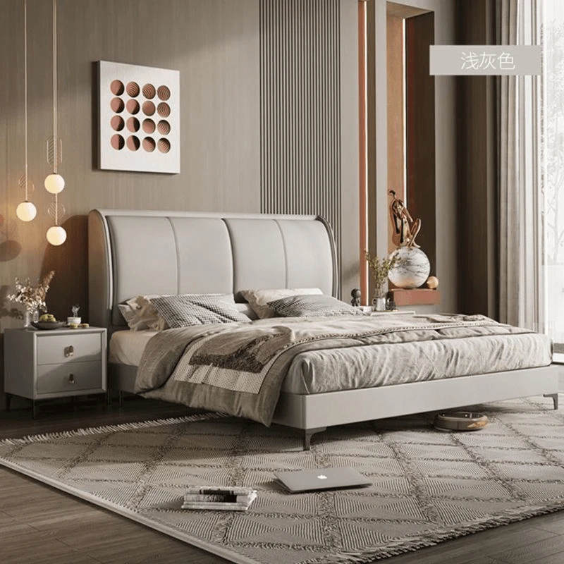 意式皮床现代简约双人婚床主卧大床轻奢高端大气软包卧室床