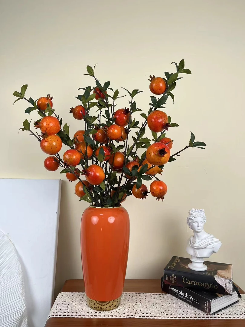 仿真花6果石榴果展示装饰摆件客厅餐桌玄关如意插花束美式风格