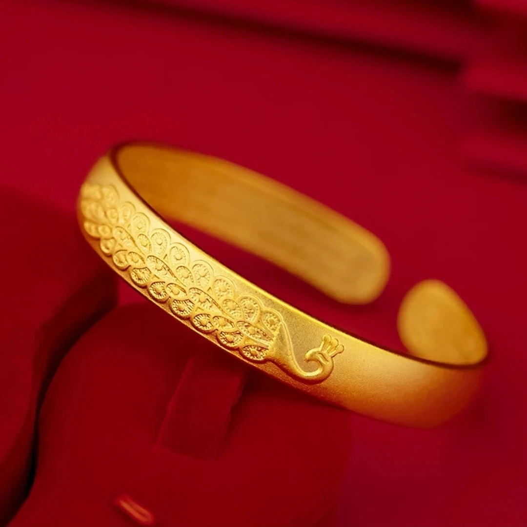铜合金手镯 时尚浮雕孔雀开口心经手镯精美手镯
