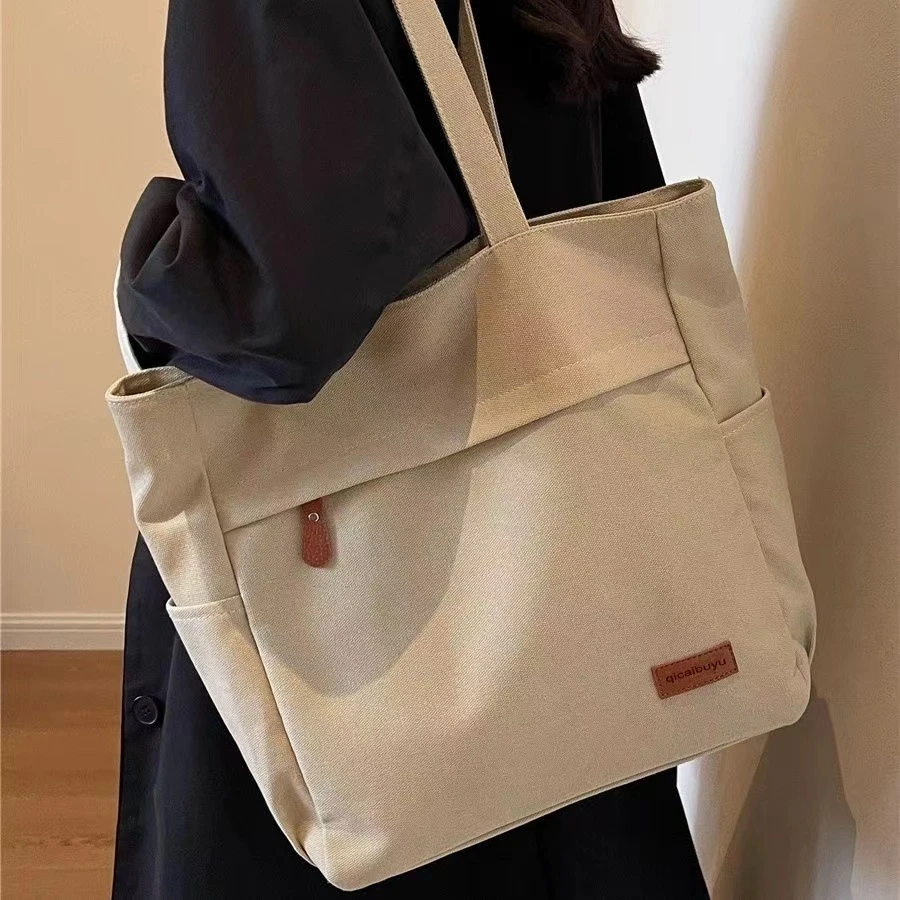 百搭帆布大容量女学生上课手提休闲单肩通勤托特妈咪包肩包大包包