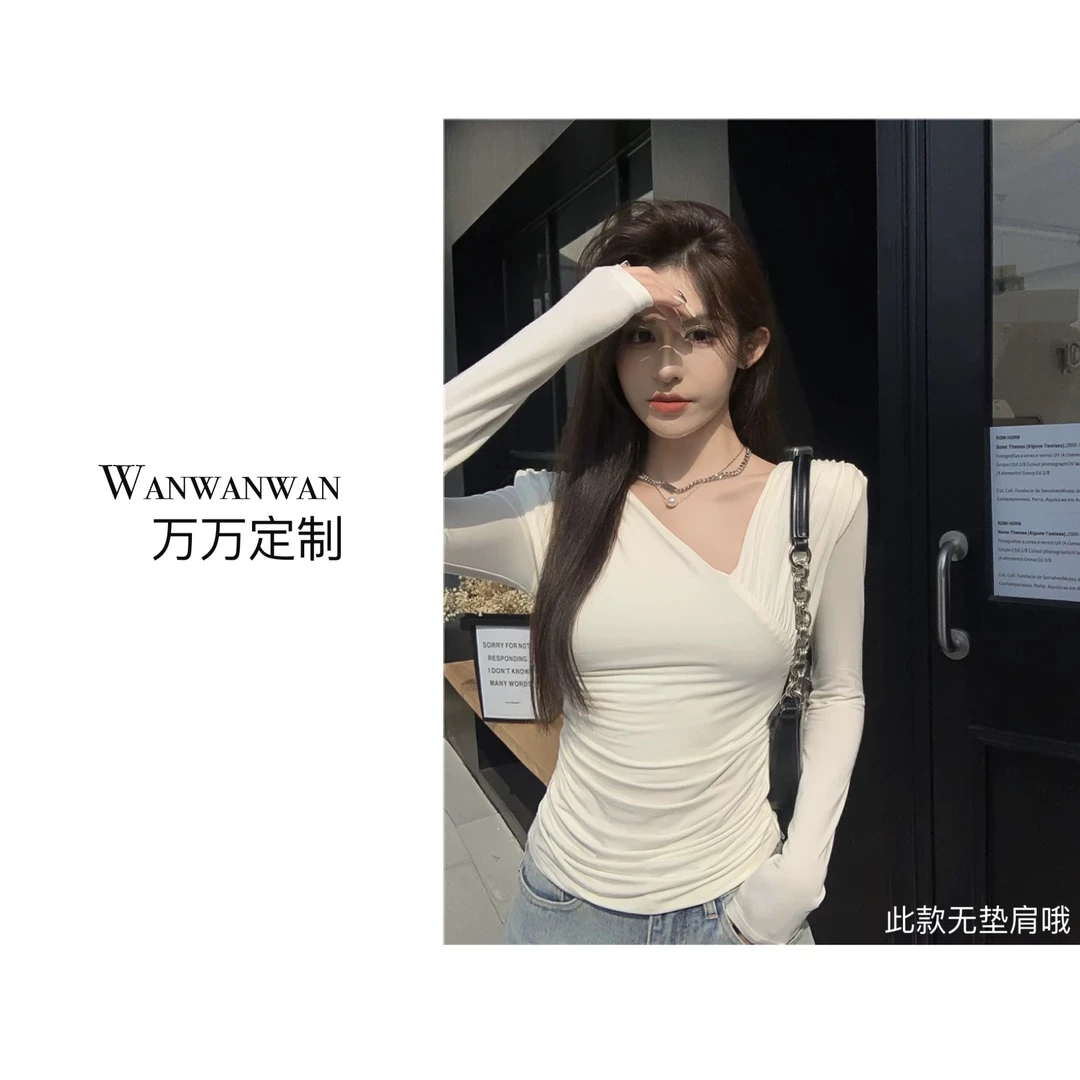 【Wanwan】e念#1259款轻礼服v领磨毛气质打底显瘦上衣女