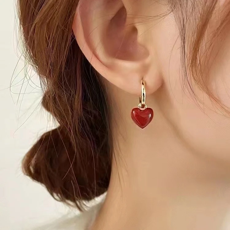铜合金耳饰 【静姐家】925耳饰新年款红色气质轻奢时尚温柔小众饰品