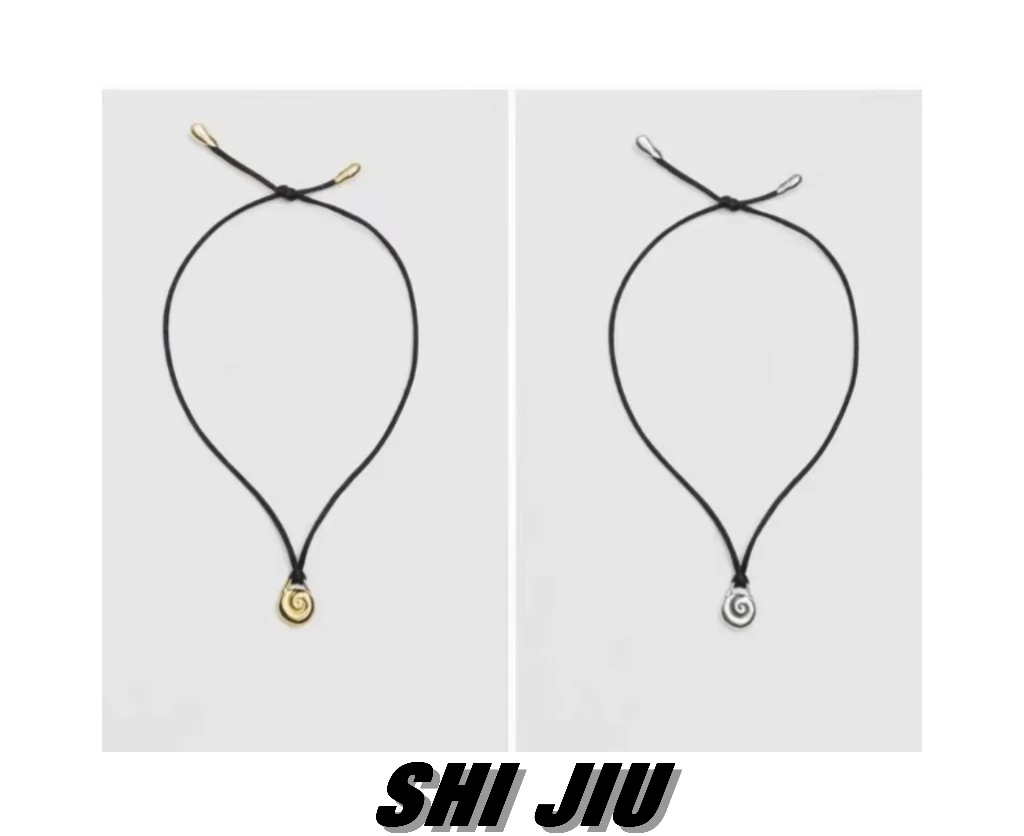 吊坠925银布 纯银鹦鹉螺项链黑色绳子长款毛衣链