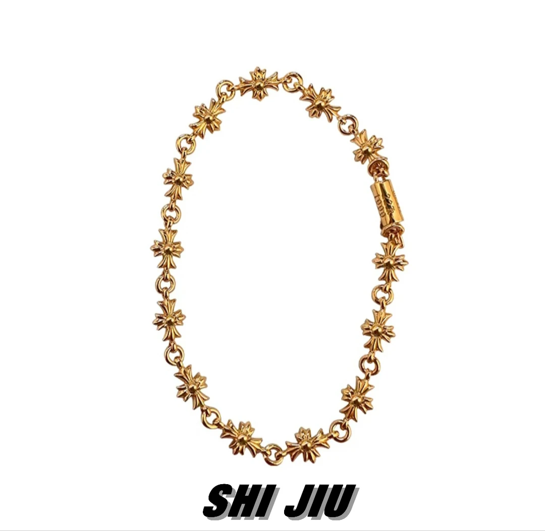 925银手链 纯银复古十字雕花手链