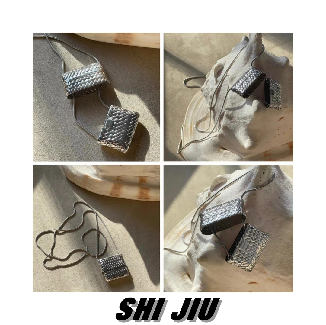 铜项链 黄铜镀银中古编织包包项链