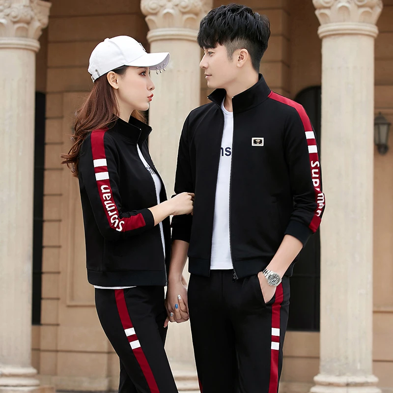 情侣运动套装春秋季一男一女时尚休闲开衫立领跑步外套卫衣运动服