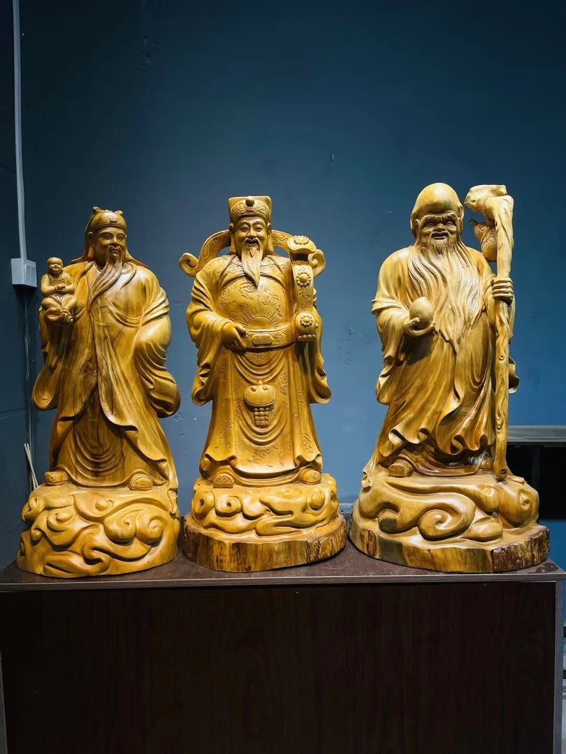 香樟木福星高照清刀雕刻