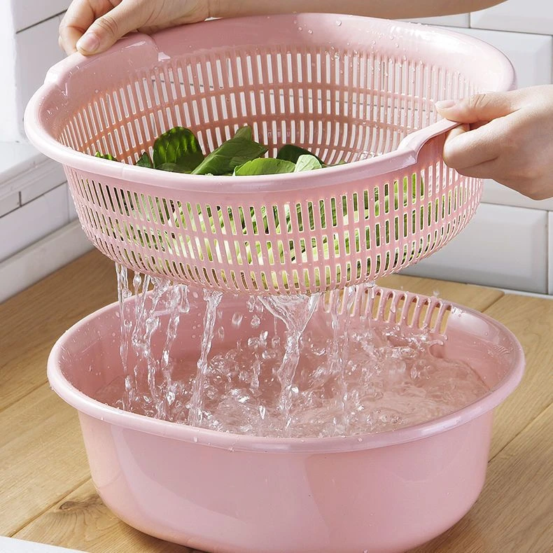 家用双层镂空水果盆塑料洗菜篮加大加厚沥水篮创意客厅水果洗菜篮