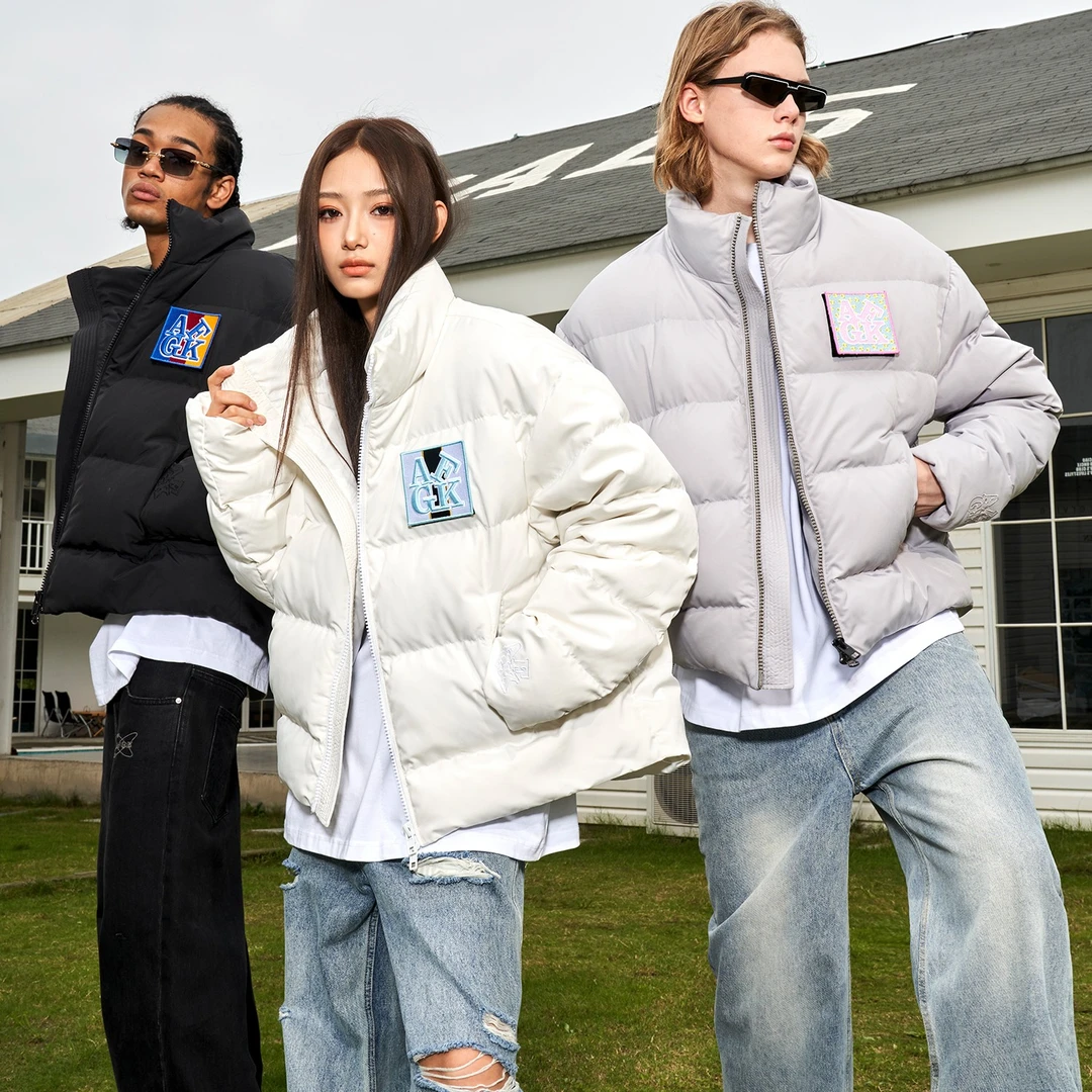 AFGK冬季新款潮流魔术贴羽绒服保暖宽松立领休闲百搭情侣时尚