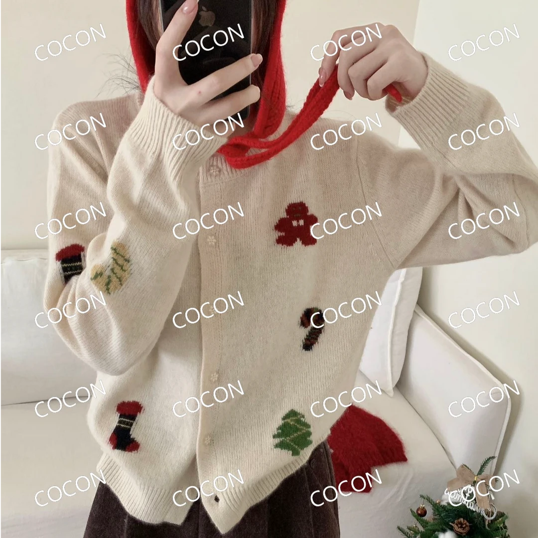 COCON-【圣诞之星】百搭网红圆领秋冬时尚韩版甜美宽松羊毛开衫
