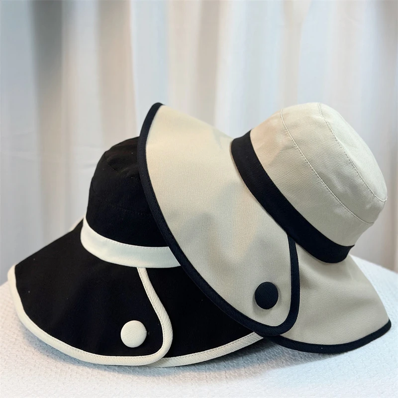 新疆包邮夏防晒渔夫帽户外出游帽子女百搭撞色潮流时尚遮阳太阳帽