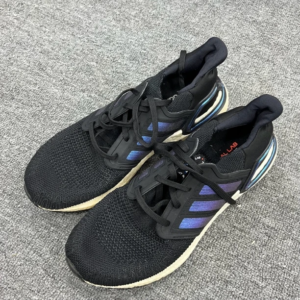 42码/内长265/二手正品/AdidasBoost20网布休闲鞋黑白紫/公价1509