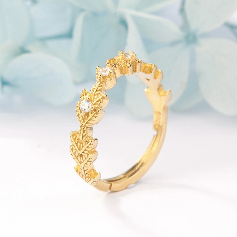 925银合成锆石戒指 活口s925银戒指小清新简约微镶排钻开口手饰品