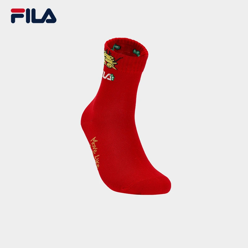 FILA 斐乐官方女袜中腰袜2024春新款休闲运动袜中筒袜龙年新年袜