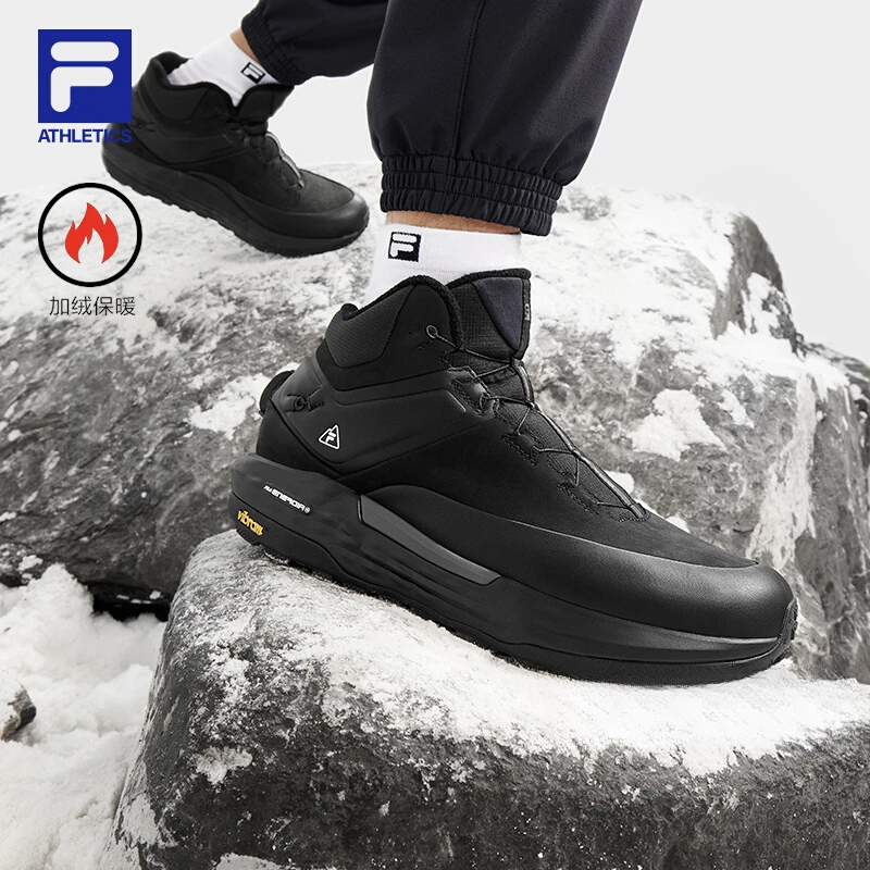 FILA 斐乐官方中帮加绒探险家2跑步鞋男鞋2024冬新款运动鞋户外鞋