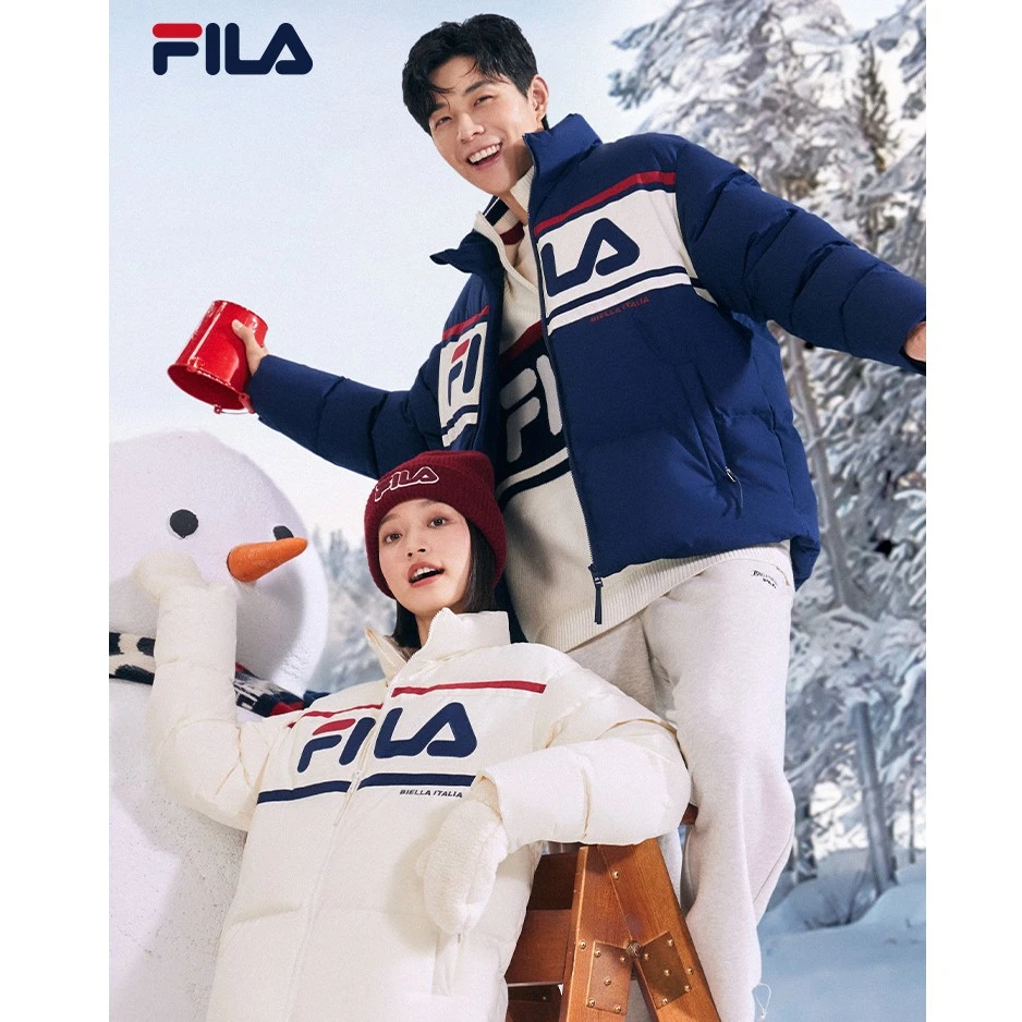 FILA 斐乐情侣款羽绒服2023冬新款复古休闲立领防寒加厚上衣男女