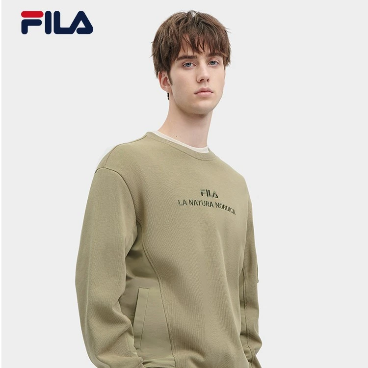 FILA 斐乐针织卫衣男2023冬季新款宽松套头拼接上衣休闲运动长袖