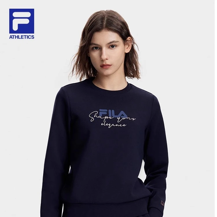 FILA 斐乐女子针织长袖上衣2023冬新款基础健身运动套头卫衣