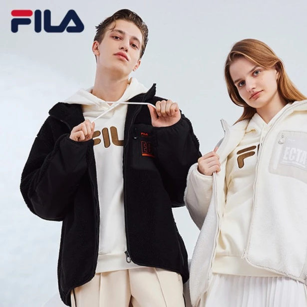 FILA斐乐男子仿羊羔绒外套冬季新款保暖宽松立领外套F51M249998F
