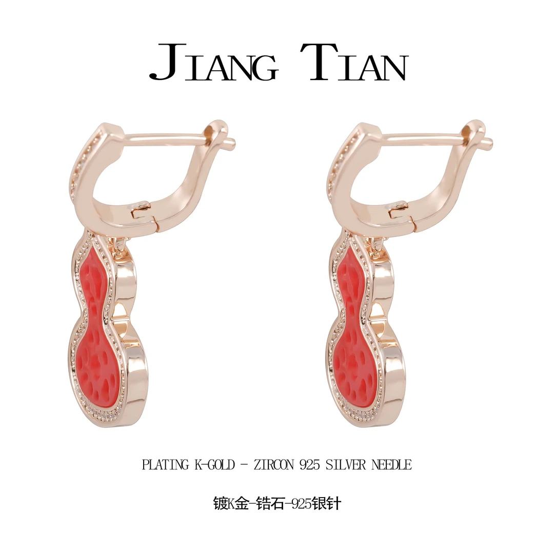 铜合金锆石耳饰 CNC精工 新中式红色福禄耳扣  VE052