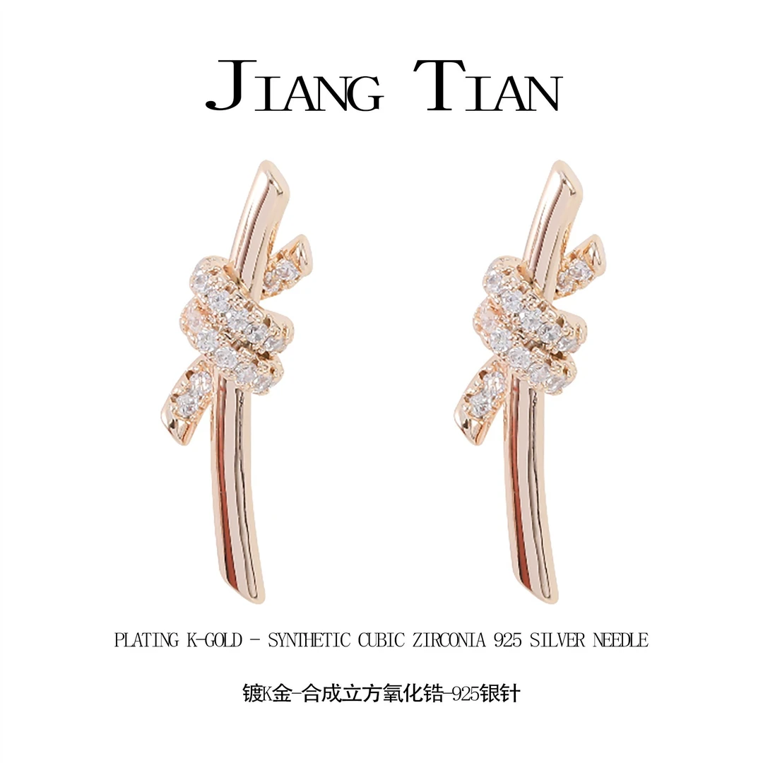 铜合金锆石耳饰 CNC精工  满镶绳结耳钉  E4080