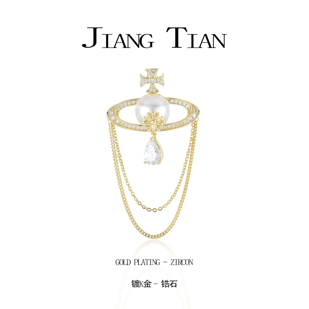 铜合金仿珍珠胸针 星球轻奢轻奢百搭欧美时尚胸针  3978