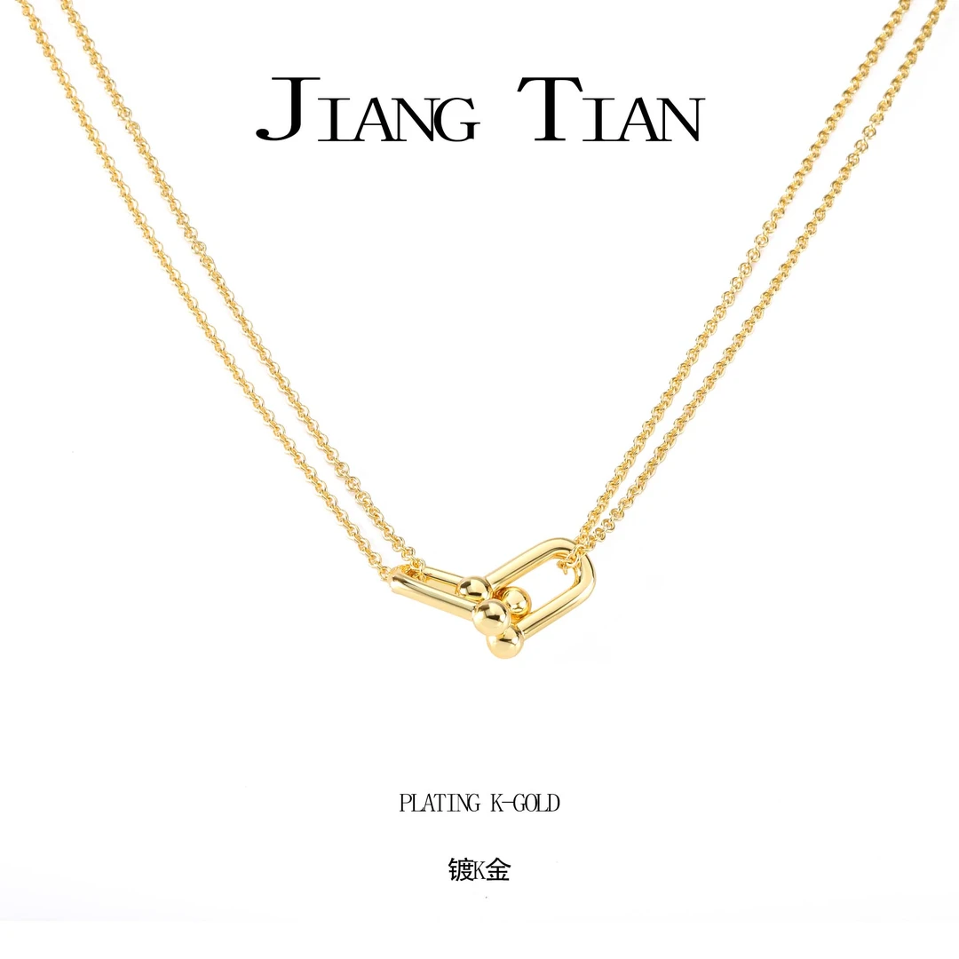 铜合金项链 CNC精工 时尚光金摩登无畏双U项链  P1178