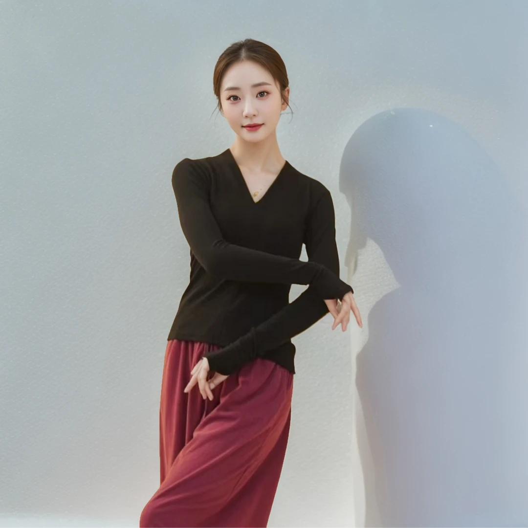 922107复古V领T恤打底衫小衫女