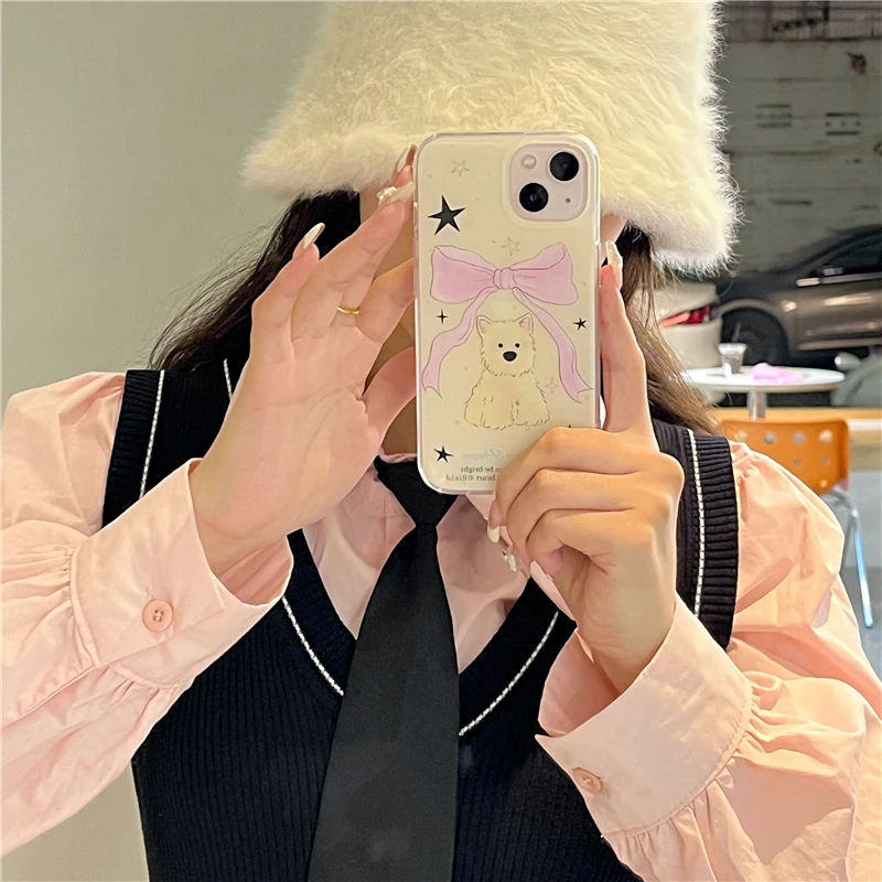 蝴蝶结高地狗狗适用iPhone15趣味14promax12手机壳苹果13新款11软