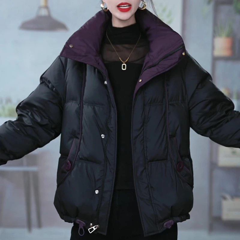 时尚连帽轻便保暖羽绒服女士短款冬季韩版休闲大码加厚白鸭绒外套