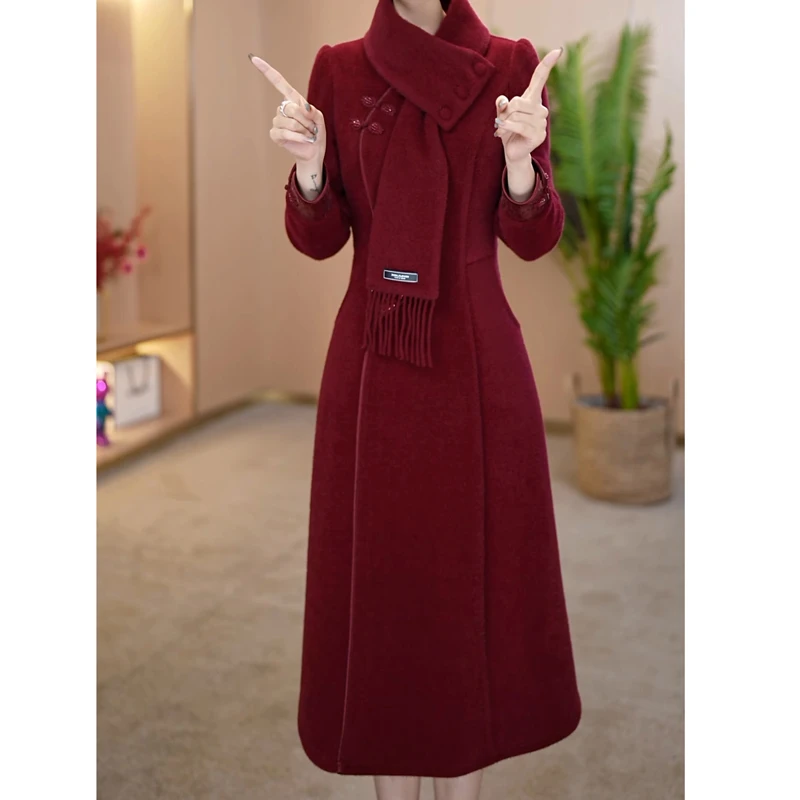 洋气妈妈加绒加厚新中式复古国风改良旗袍连衣裙女秋冬中长款裙子