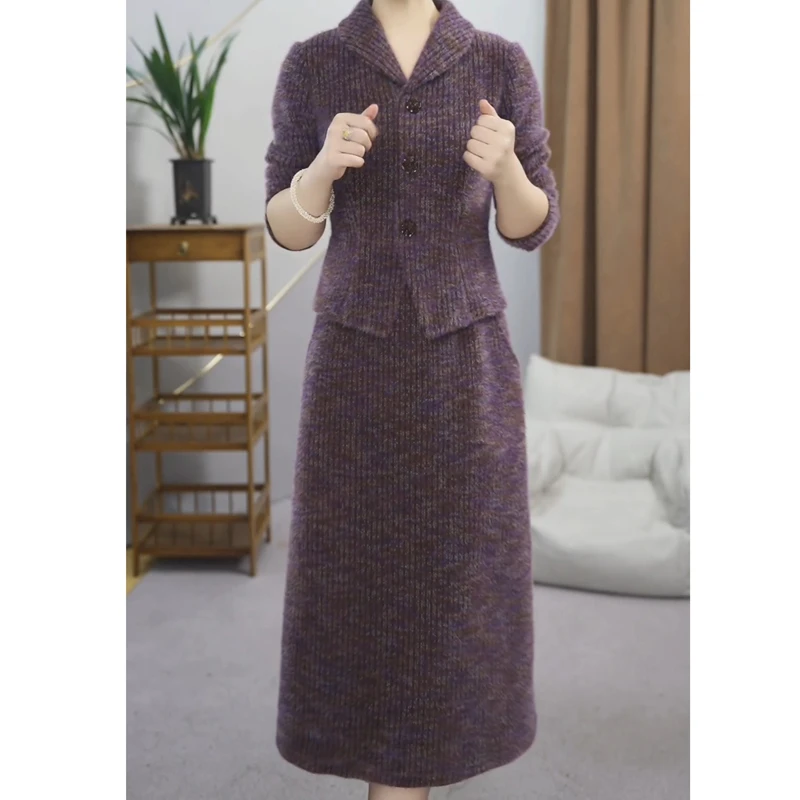 洋气妈妈加绒加厚假两件拼接遮肚打底连衣裙女秋冬中长款大码裙子