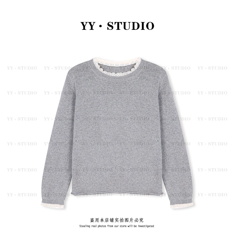 【YANYAN】秋冬新款纯色蕾丝领毛衣长袖YY-7355