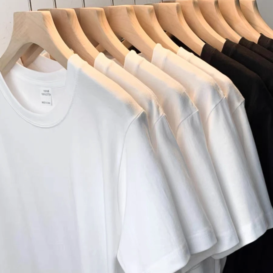 国货新疆长绒棉正肩白色内搭纯色基础款圆领夏季T恤上衣百搭半袖