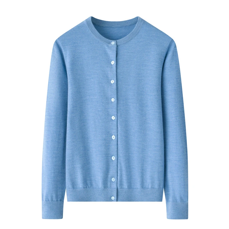 产自鄂尔多斯市纯山羊绒精纺68支圆领开衫基础打底针织衫简约款