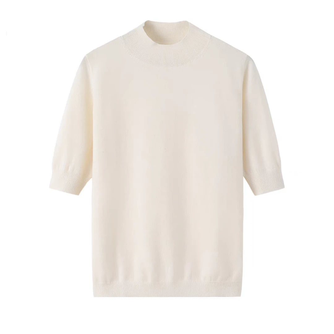 纯山羊绒女半高领半袖纯色针织保暖亲肤减龄打底衫针织毛衣