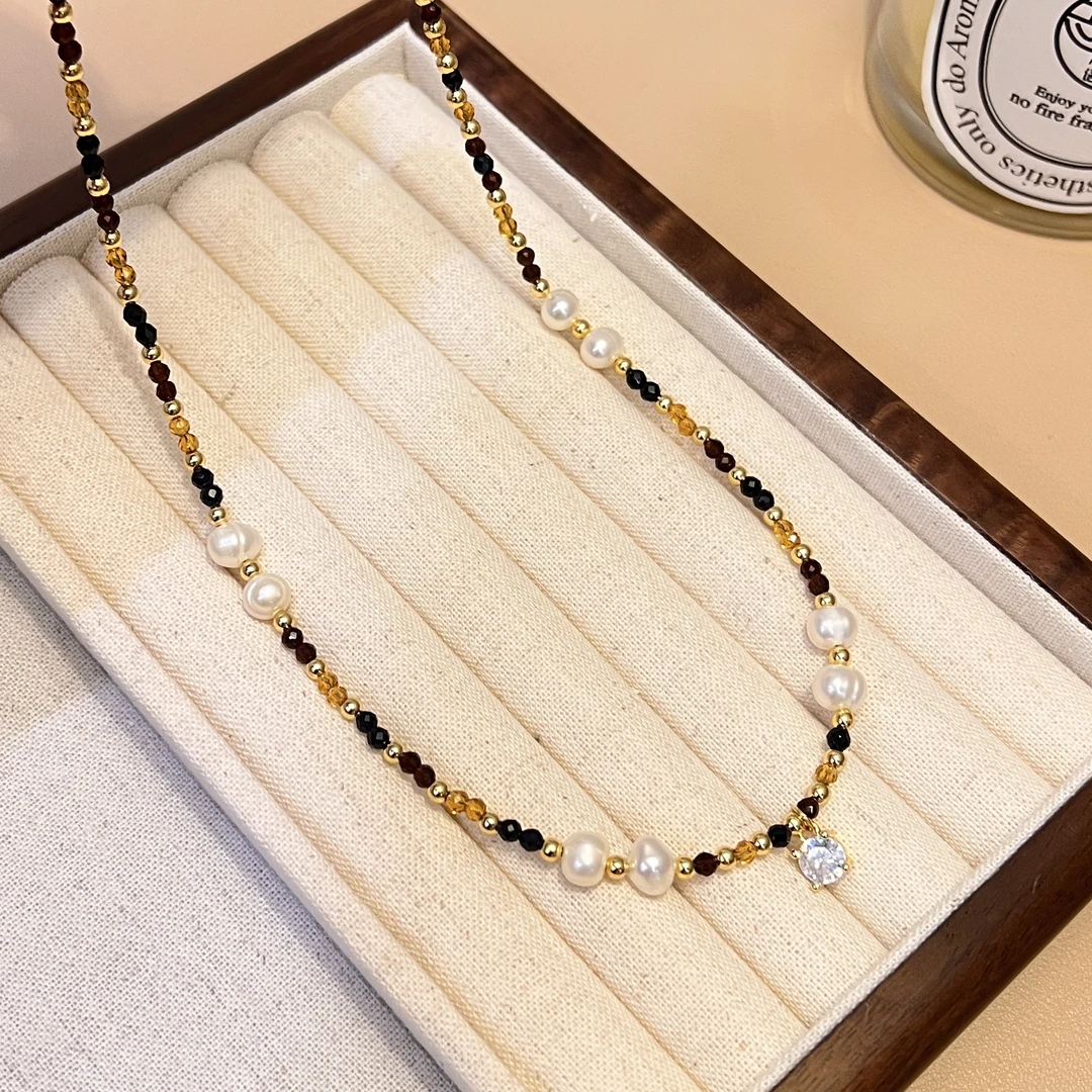 铜合金项链 F34气质时尚简约百搭拼接吊坠项链