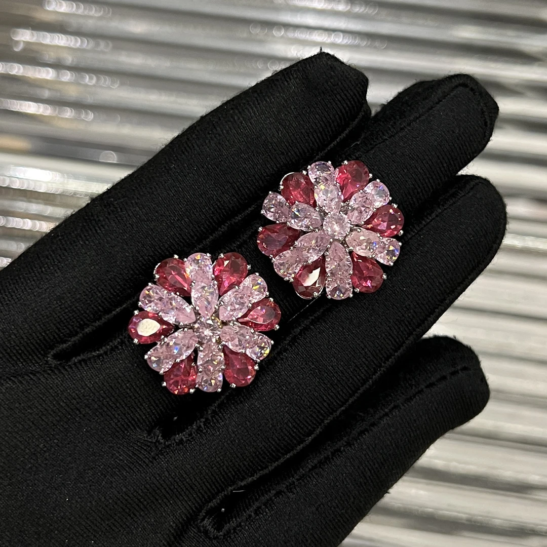 铜合金合成锆石耳饰 C510气质时尚百搭红色饰品精致甜美耳环